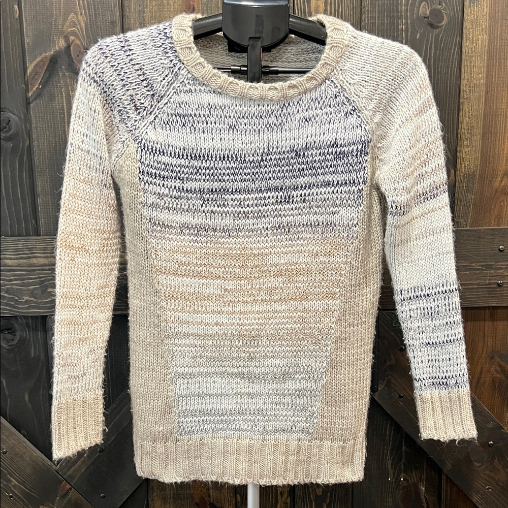 Dewberry Exclusive Wool Blend Sweater S M Crewneck Tan Blue Preppy Neutral Cabin